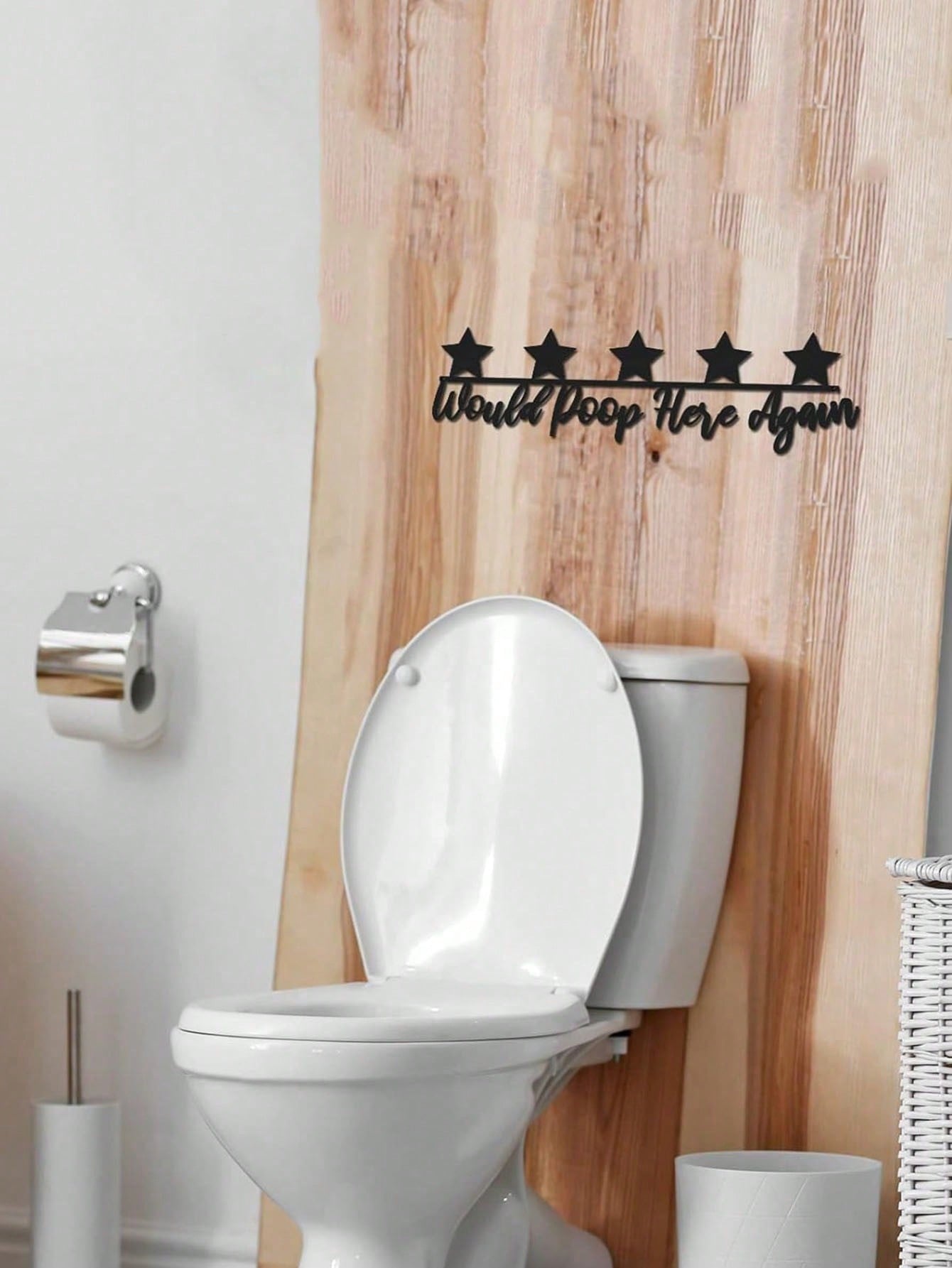 1 pc Metal Bathroom Wall Decor, Would Poop Here Again Washroom Sign, Iron Black Toilet Sculpture, Five Star Funny Decor Bathroom