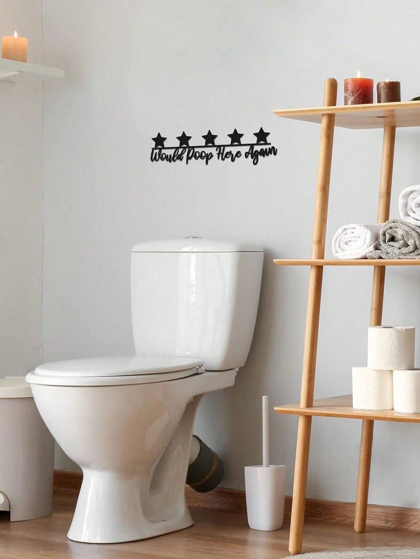 1 pc Metal Bathroom Wall Decor, Would Poop Here Again Washroom Sign, Iron Black Toilet Sculpture, Five Star Funny Decor Bathroom