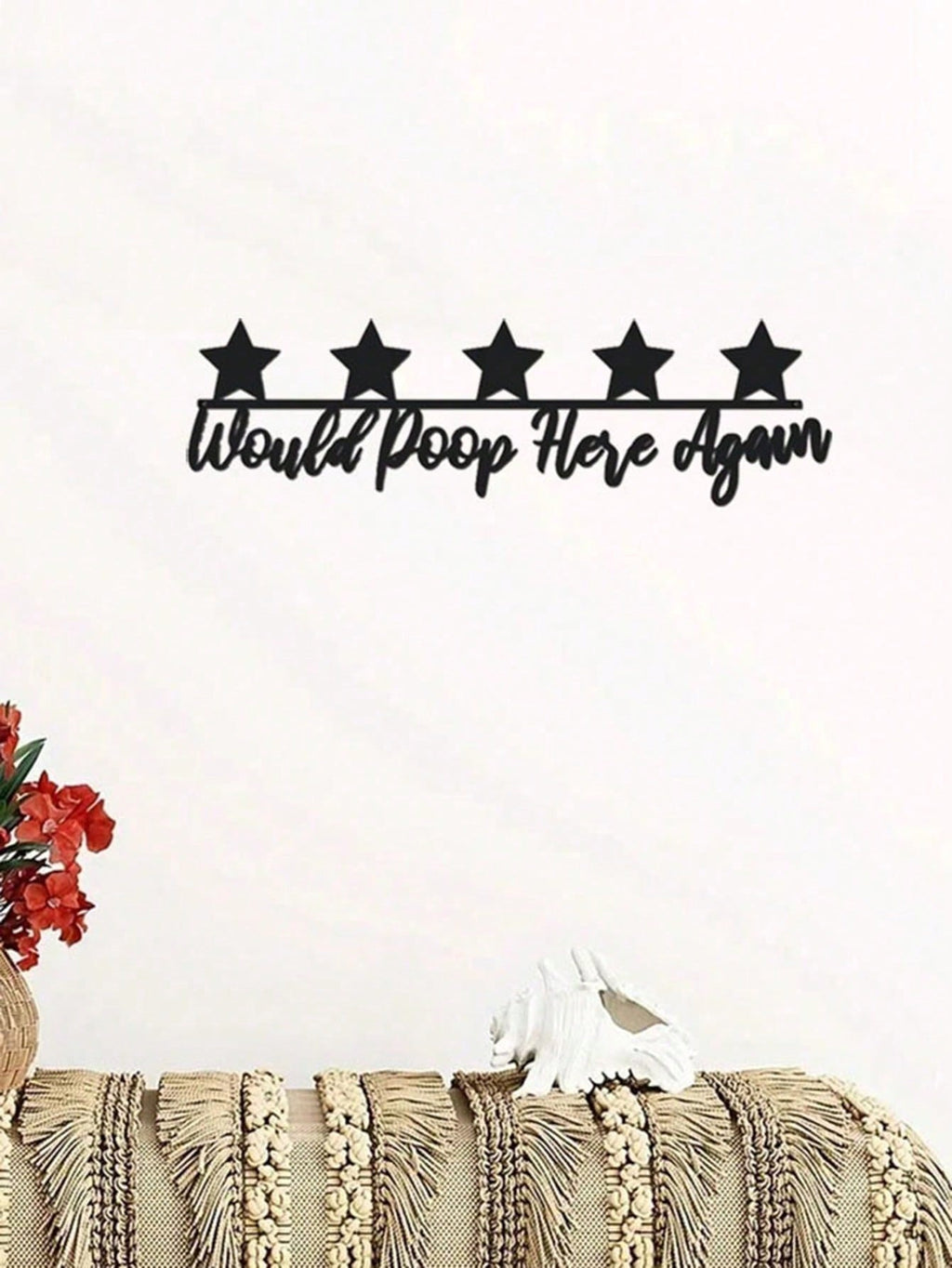 1 pc Metal Bathroom Wall Decor, Would Poop Here Again Washroom Sign, Iron Black Toilet Sculpture, Five Star Funny Decor Bathroom