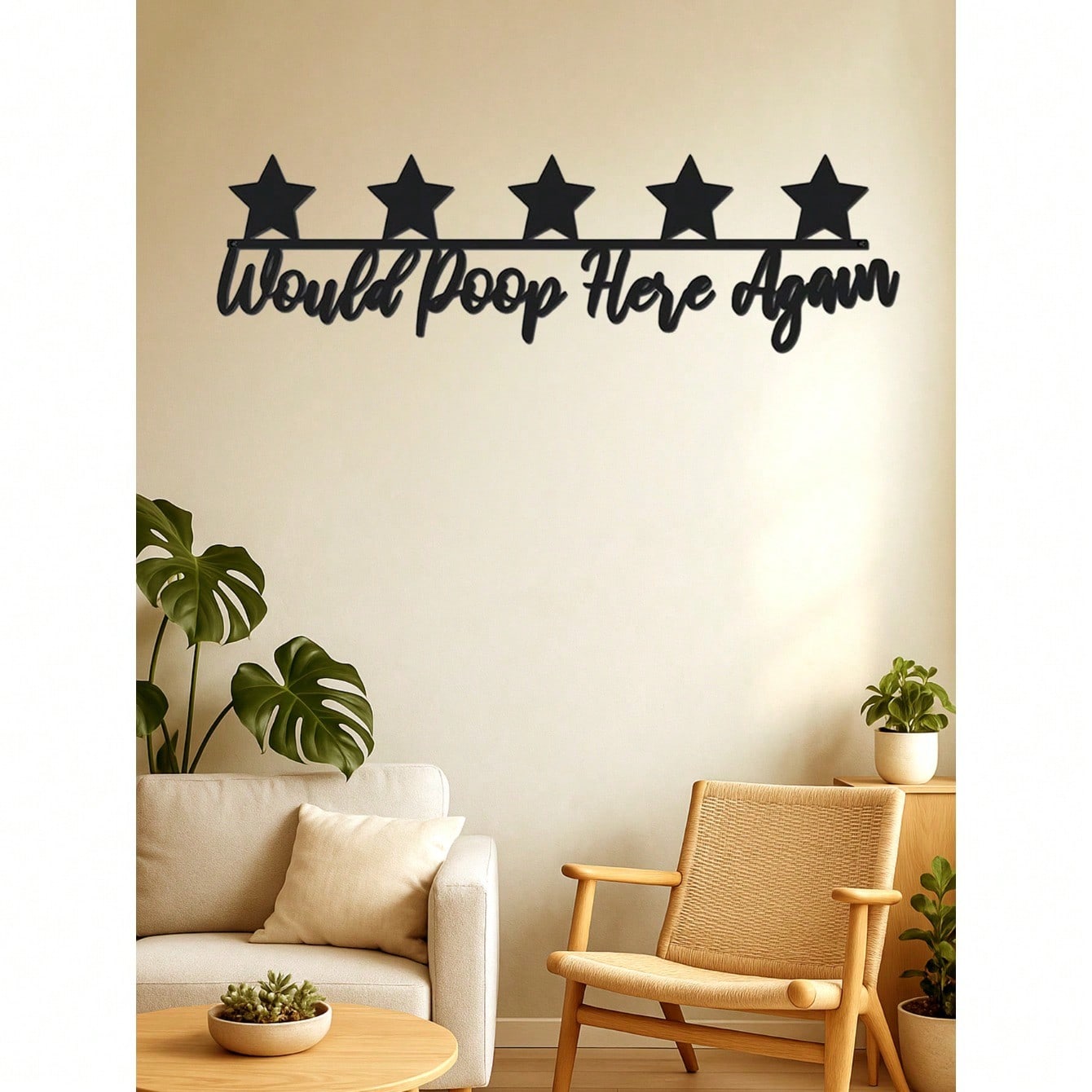 1 pc Metal Bathroom Wall Decor, Would Poop Here Again Washroom Sign, Iron Black Toilet Sculpture, Five Star Funny Decor Bathroom