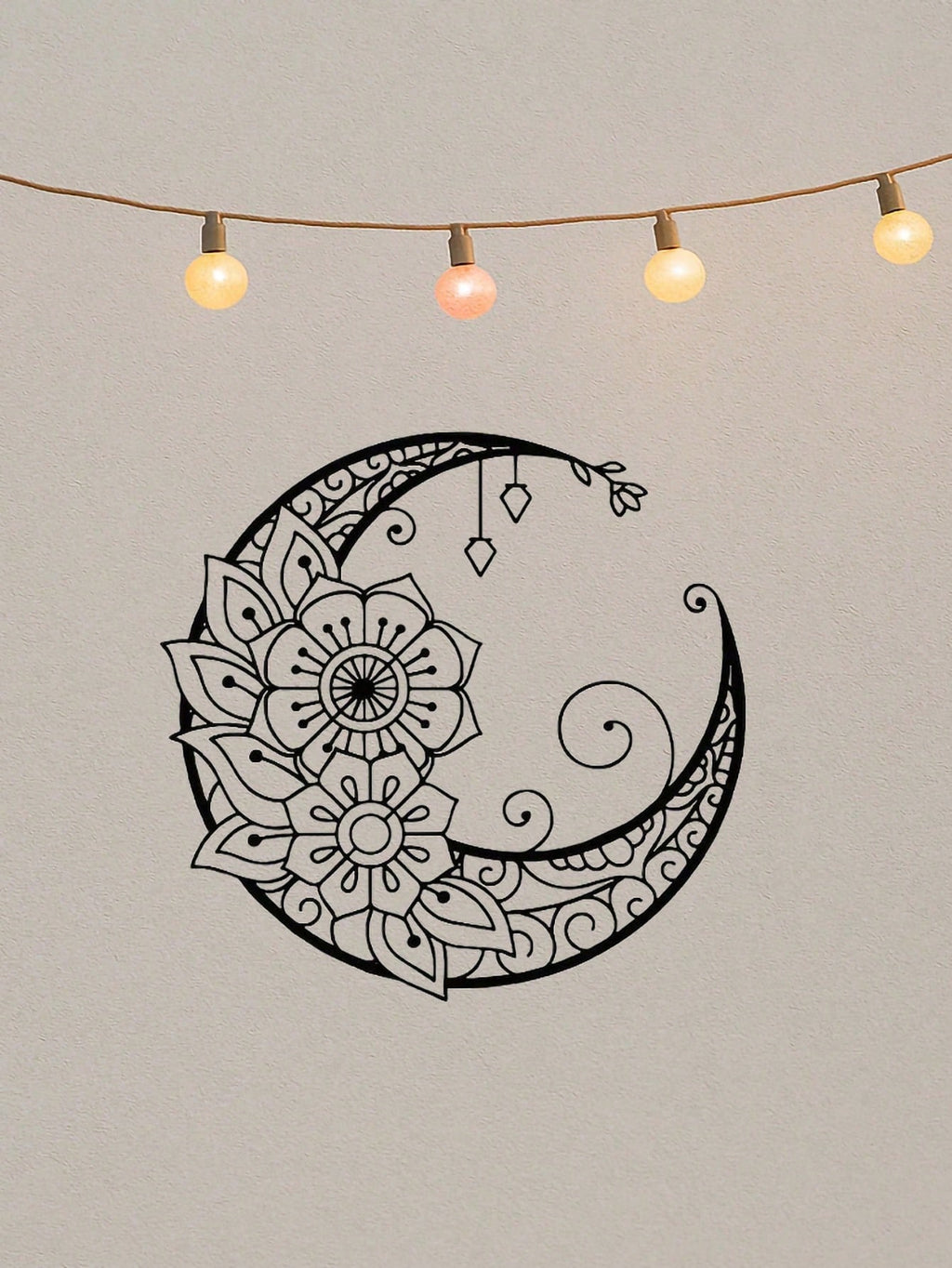 1 piece of moon flower theme decorative wall decoration, indoor living room black classic room decoration home decoration, wall decoration metal pendant.
