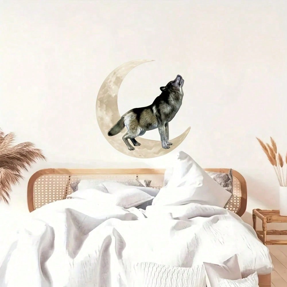 1 piece of metal wall decoration featuring a colorful wolf on the moon logo