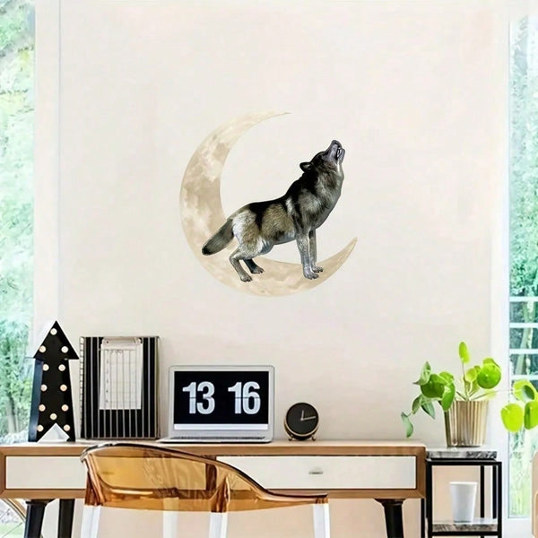 1 piece of metal wall decoration featuring a colorful wolf on the moon logo
