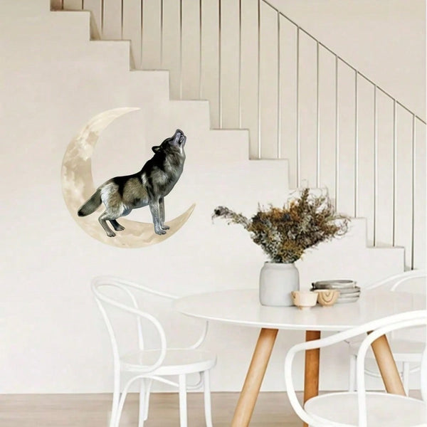 1 piece of metal wall decoration featuring a colorful wolf on the moon logo