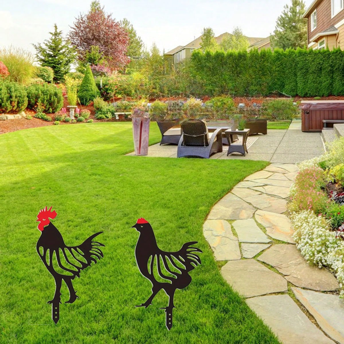1 Pc Rustic Iron Rooster Garden Sculpture - Decorative Art, Suitable For Easter, Iron Material, Ground Mounted, Love Theme, No Electricity Required, Battery Free,Suitable For Garden,Garden Decor,Holiday Essentials,Century Old Baking Paint Process, High-Qu
