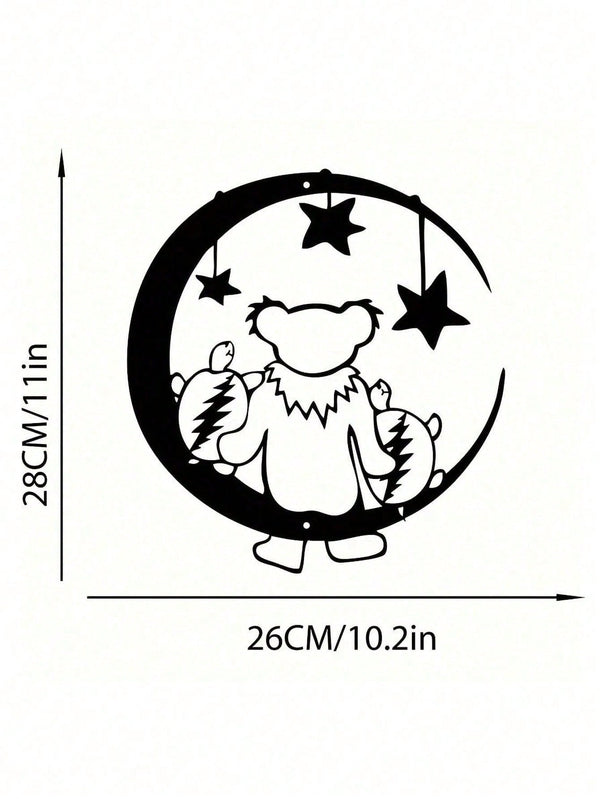 1 unique and interesting cute metal bear moon metal logo, fashionable and warm, bear and turtle sitting on the moon, moon shape, bear and turtle wall decoration in moonlight