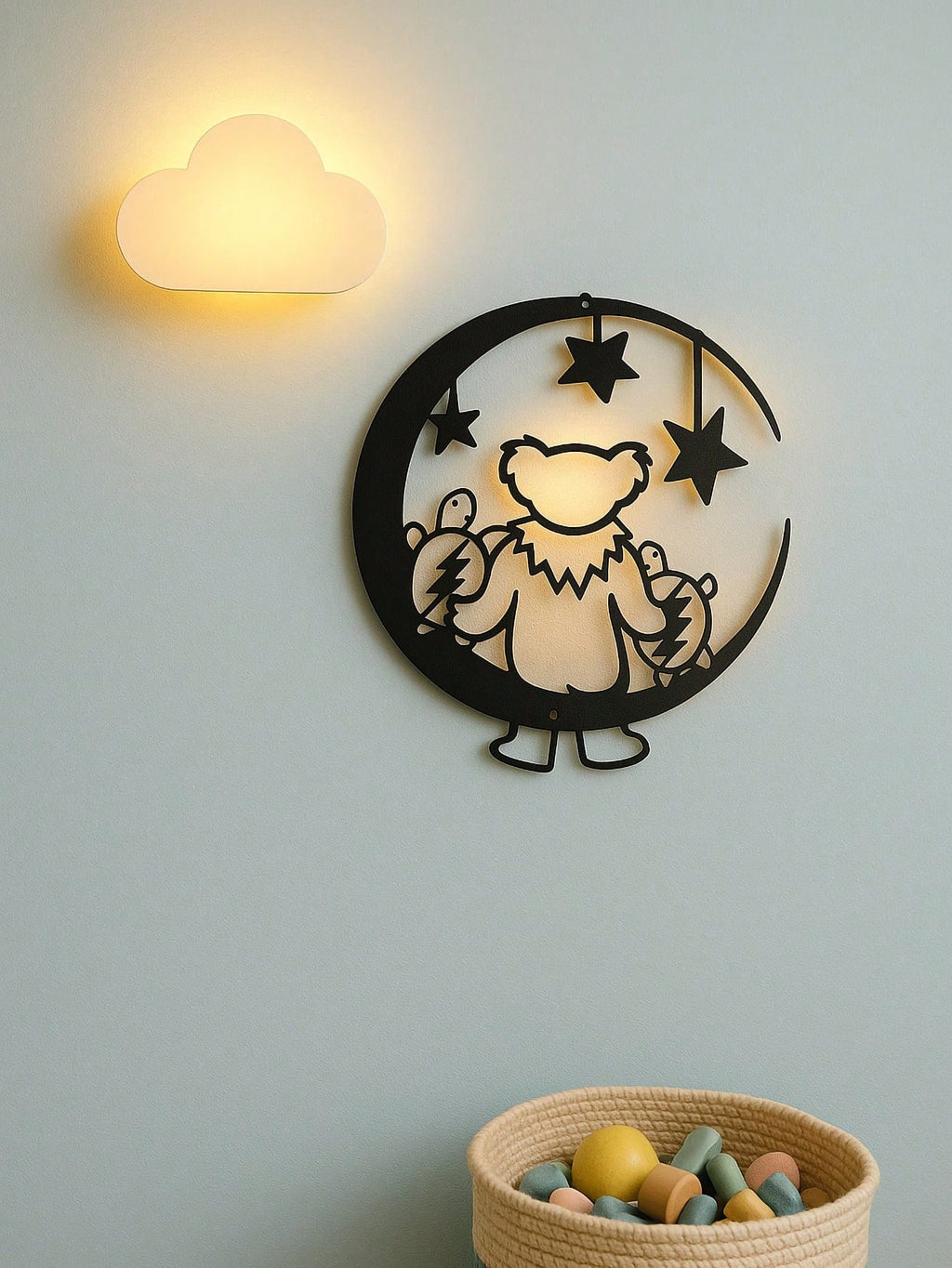 1 unique and fun cute metal bear moon metal logo fashion warm bear and turtle sitting on the moon moon shape bear and turtle wall artwork suitable for interior decoration wall decoration