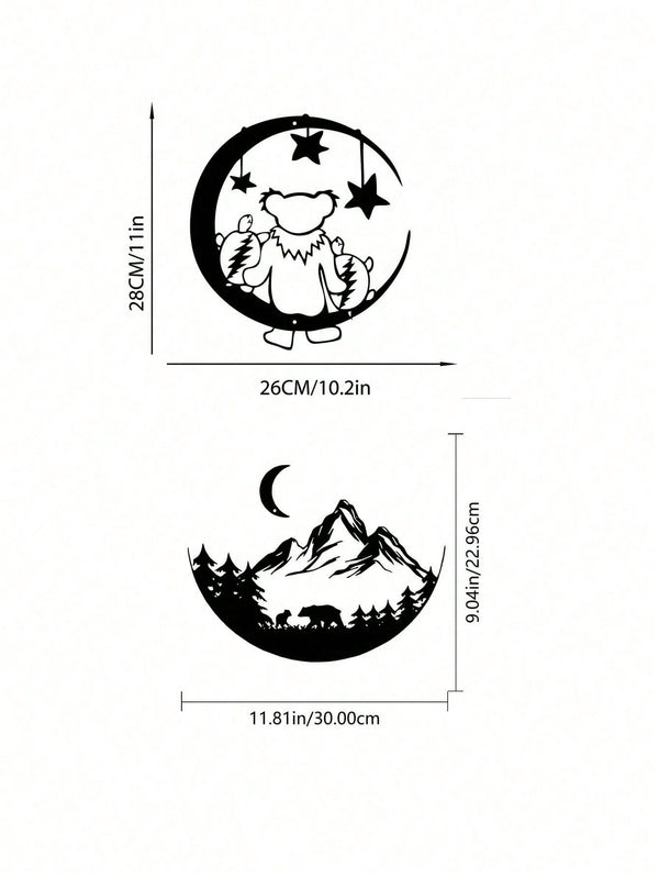 1 unique and fun cute metal bear moon metal logo fashion warm bear and turtle sitting on the moon moon shape bear and turtle wall artwork suitable for interior decoration wall decoration