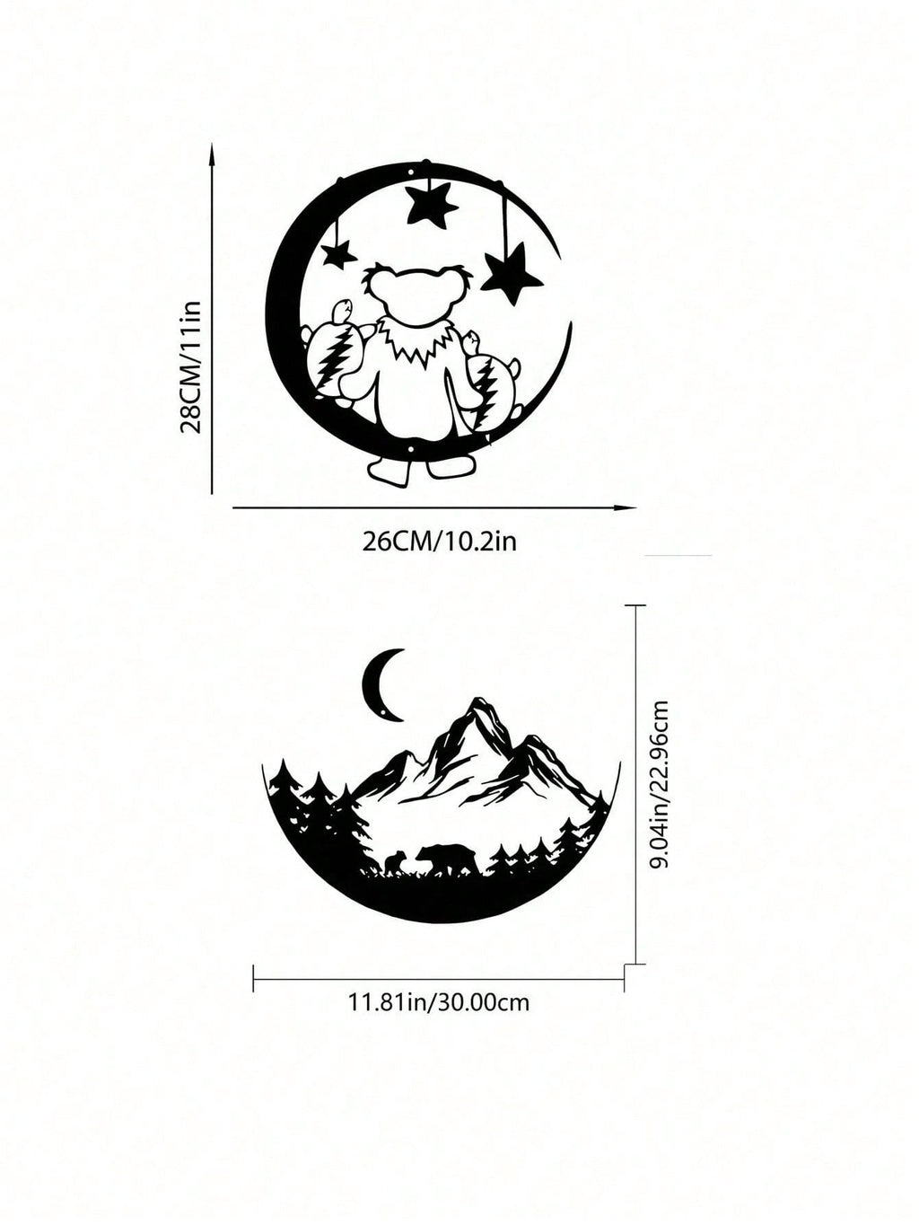1 unique and interesting cute metal bear moon metal logo, fashionable and warm, bear and turtle sitting on the moon, moon shape, bear and turtle wall decoration in moonlight