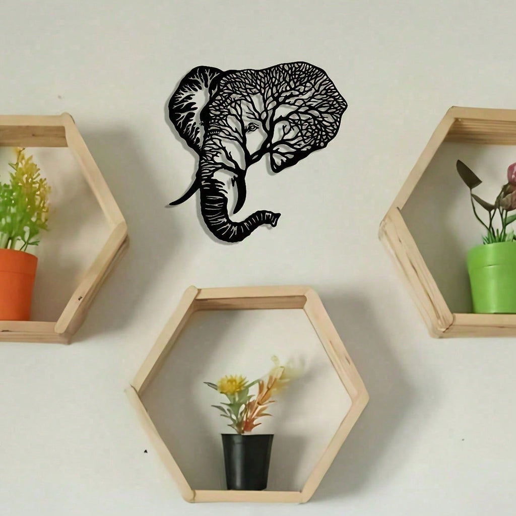 Abstract elephant metal wall art featuring exquisite hollow-cut craftsmanship for a modern aesthetic. Perfect as a farmhouse renovation gift, housewarming present, or holiday collectible. Lightweight, removable & reusable—ideal as abstract decor, metal pa