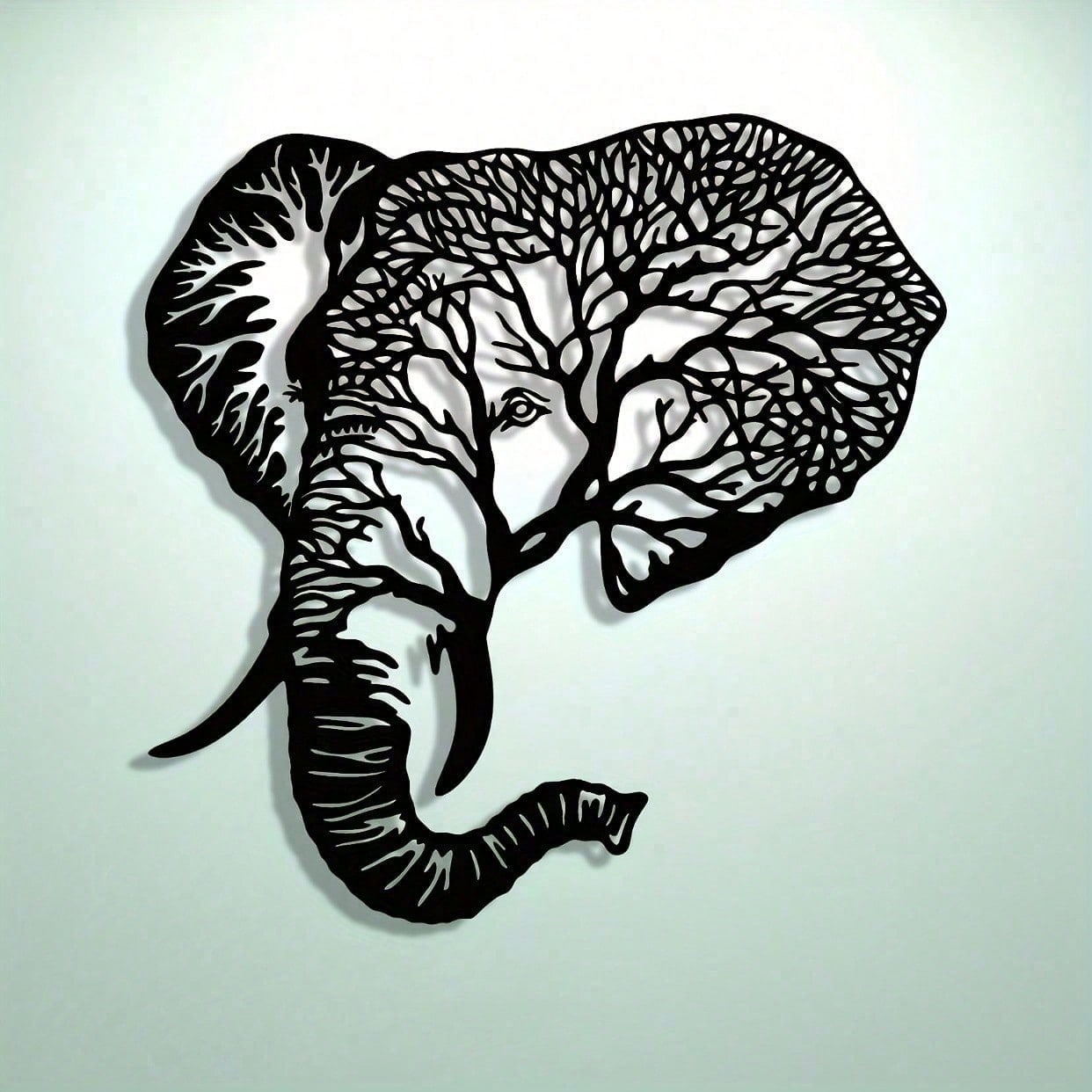 Abstract elephant metal wall art featuring exquisite hollow-cut craftsmanship for a modern aesthetic. Perfect as a farmhouse renovation gift, housewarming present, or holiday collectible. Lightweight, removable & reusable—ideal as abstract decor, metal pa
