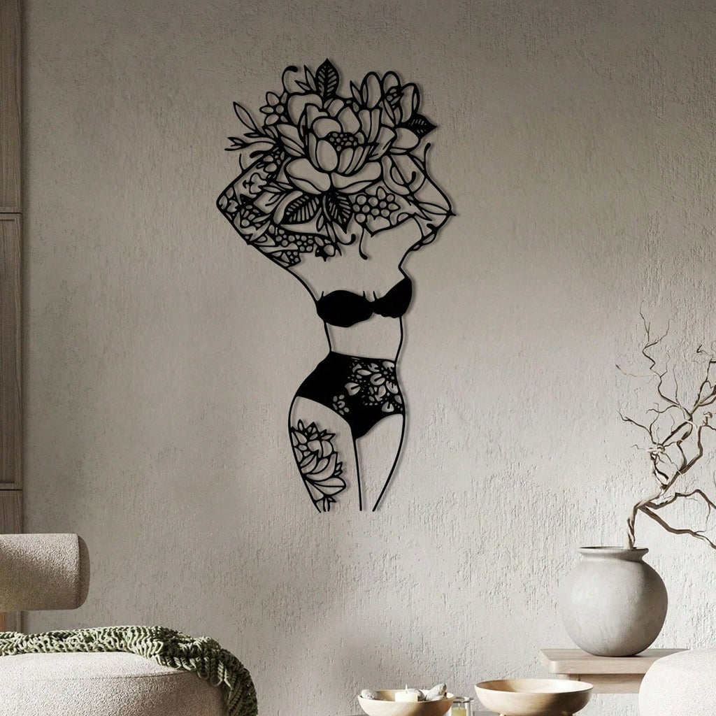 Floral Female Metal Wall Art, Female Body Metal Art, Abstract Floral Female Metal Art, Bedroom Linear Metal Art Set, Bathroom Wall Decor, Minimalist Linear Art, Female Figure Art, Bathroom Wall Art, Home Gift