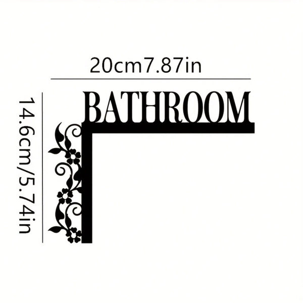 1pc Exquisite Metal Bathroom Door Plate, Wall-Mounted Iron Decorative Plaque, Floral Pattern, Suitable For Home, Indoor And Bathroom Decor
