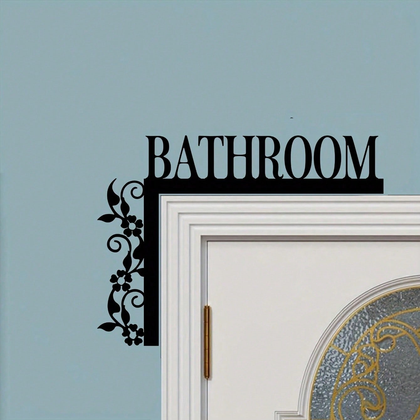 1pc Exquisite Metal Bathroom Door Plate, Wall-Mounted Iron Decorative Plaque, Floral Pattern, Suitable For Home, Indoor And Bathroom Decor