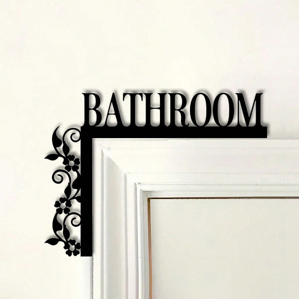1pc Exquisite Metal Bathroom Door Plate, Wall-Mounted Iron Decorative Plaque, Floral Pattern, Suitable For Home, Indoor And Bathroom Decor