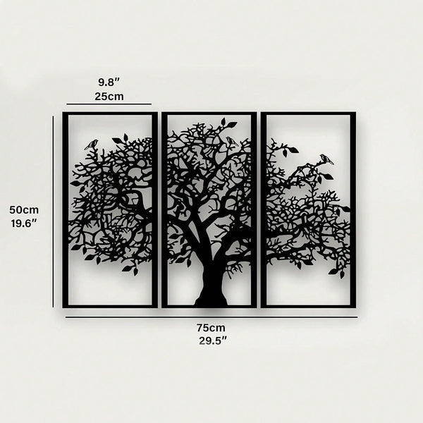 3-Piece set of metal tree decorative painting combination - frameless wrought iron decorations are suitable for living rooms, TV background walls, porches, suitable for modern home decoration, home decoration, room decoration