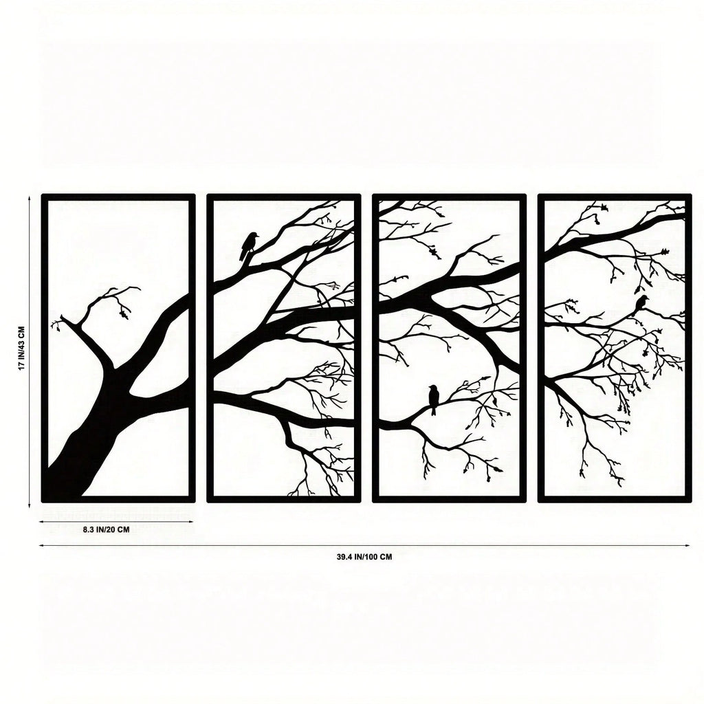 3-Piece set of metal tree decorative painting combination - frameless wrought iron decorations are suitable for living rooms, TV background walls, porches, suitable for modern home decoration, home decoration, room decoration