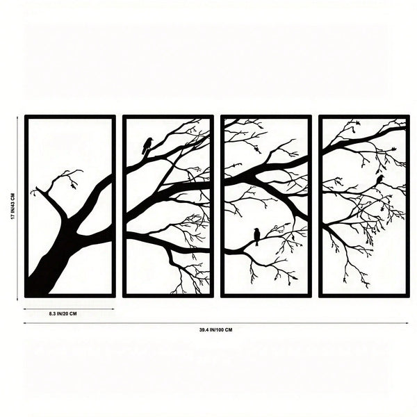 3-Piece set of metal tree decorative painting combination - frameless wrought iron decorations are suitable for living rooms, TV background walls, porches, suitable for modern home decoration, home decoration, room decoration