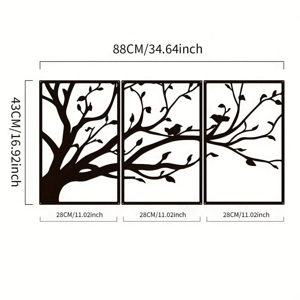 3-Piece set of metal tree decorative painting combination - frameless wrought iron decorations are suitable for living rooms, TV background walls, porches, suitable for modern home decoration, home decoration, room decoration