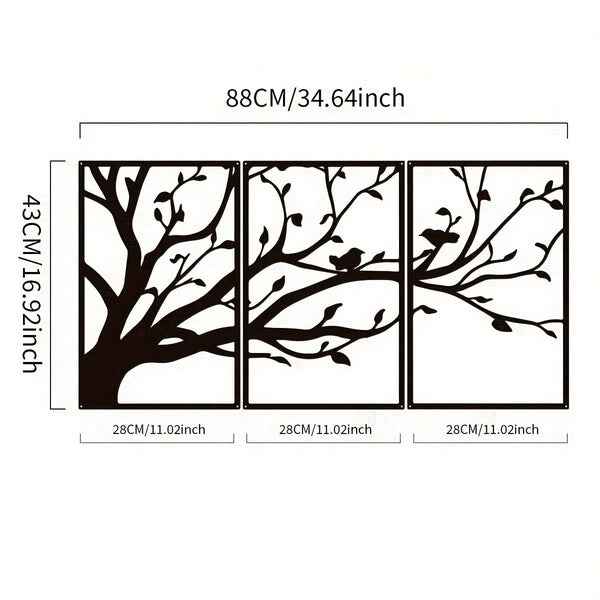 3-Piece set of metal tree decorative painting combination - frameless wrought iron decorations are suitable for living rooms, TV background walls, porches, suitable for modern home decoration, home decoration, room decoration