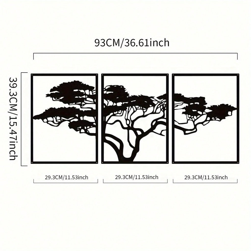 3-Piece set of metal tree decorative painting combination - frameless wrought iron decorations are suitable for living rooms, TV background walls, porches, suitable for modern home decoration, home decoration, room decoration