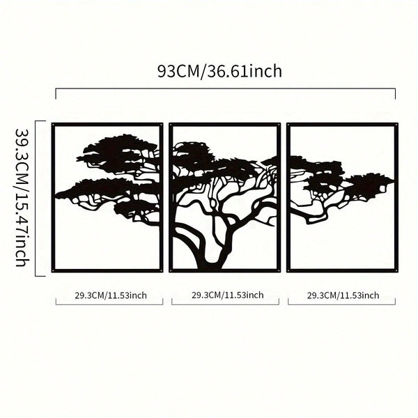 3-Piece set of metal tree decorative painting combination - frameless wrought iron decorations are suitable for living rooms, TV background walls, porches, suitable for modern home decoration, home decoration, room decoration