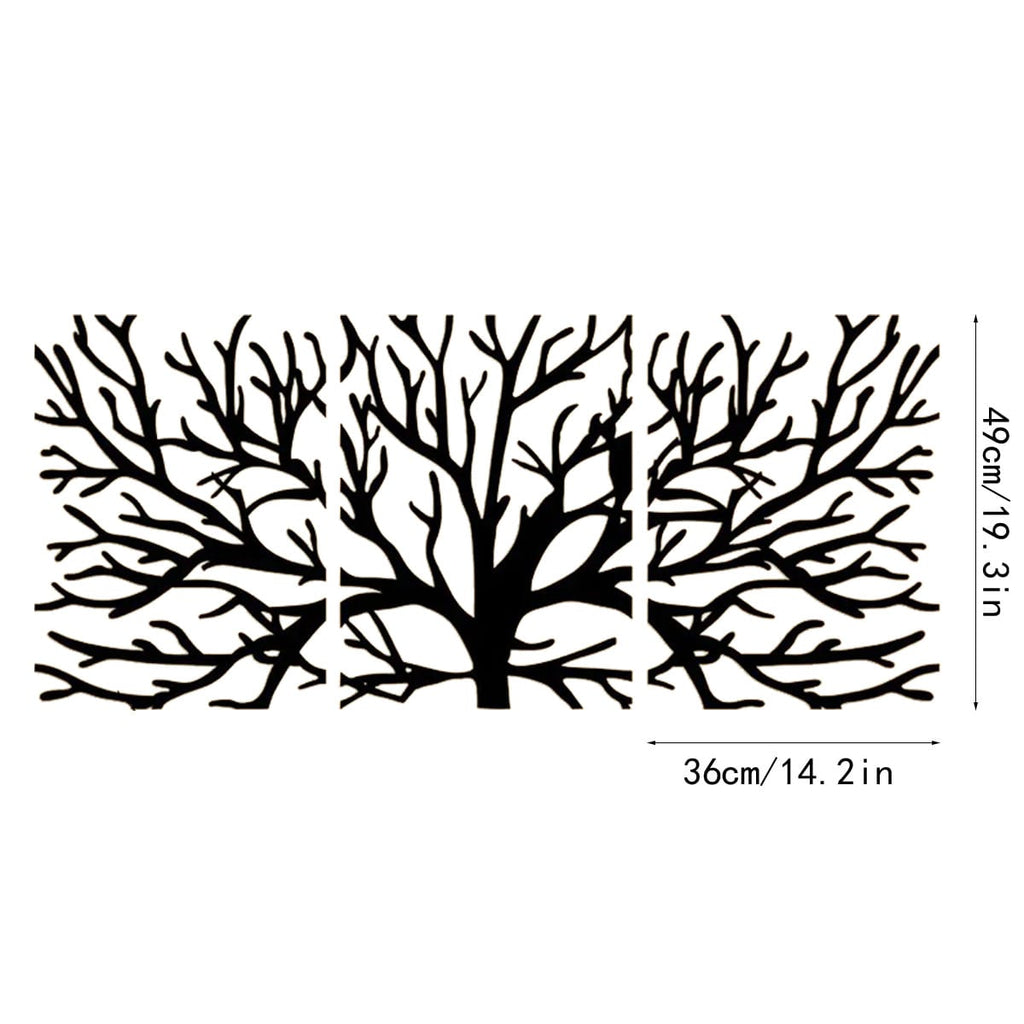 3-Piece set of metal tree decorative painting combination - frameless wrought iron decorations are suitable for living rooms, TV background walls, porches, suitable for modern home decoration, home decoration, room decoration
