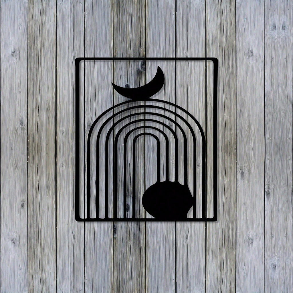 1 Piece Black Abstract Metal Wall Art - Modern Minimalist Retro Industrial Style, Crescent Moon Shape, Bold Geometric Pattern, Durable Wrought Iron, Ideal for Living Room, Office, Cafe - Christmas & Housewarming Gift Idea - Easy to Hang Metal Sculpture.