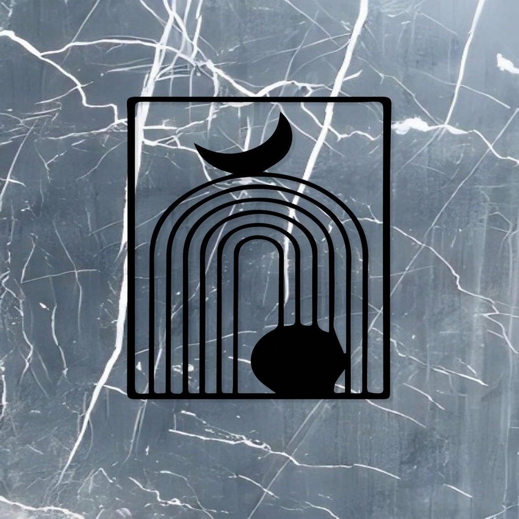 1 Piece Black Abstract Metal Wall Art - Modern Minimalist Retro Industrial Style, Crescent Moon Shape, Bold Geometric Pattern, Durable Wrought Iron, Ideal for Living Room, Office, Cafe - Christmas & Housewarming Gift Idea - Easy to Hang Metal Sculpture.