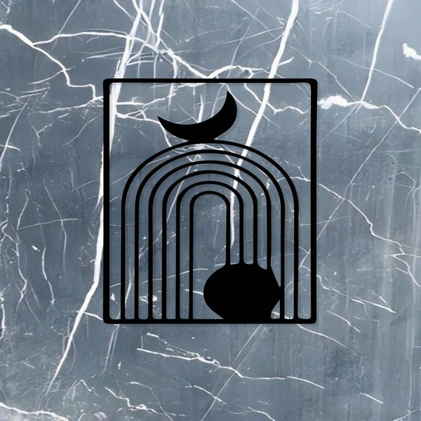 1 Piece Black Abstract Metal Wall Art - Modern Minimalist Retro Industrial Style, Crescent Moon Shape, Bold Geometric Pattern, Durable Wrought Iron, Ideal for Living Room, Office, Cafe - Christmas & Housewarming Gift Idea - Easy to Hang Metal Sculpture.