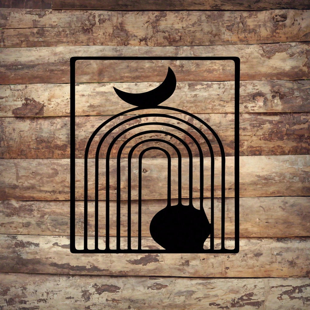 1 Piece Black Abstract Metal Wall Art - Modern Minimalist Retro Industrial Style, Crescent Moon Shape, Bold Geometric Pattern, Durable Wrought Iron, Ideal for Living Room, Office, Cafe - Christmas & Housewarming Gift Idea - Easy to Hang Metal Sculpture.