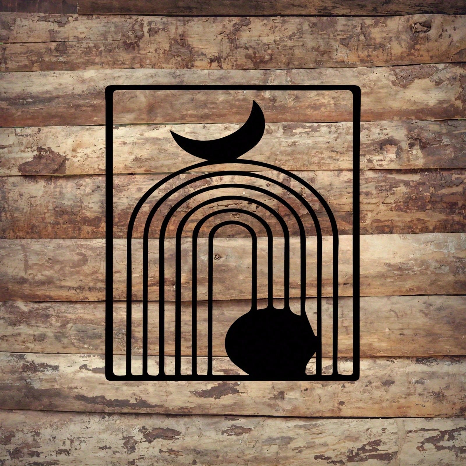 1 Piece Black Abstract Metal Wall Art - Modern Minimalist Retro Industrial Style, Crescent Moon Shape, Bold Geometric Pattern, Durable Wrought Iron, Ideal for Living Room, Office, Cafe - Christmas & Housewarming Gift Idea - Easy to Hang Metal Sculpture.