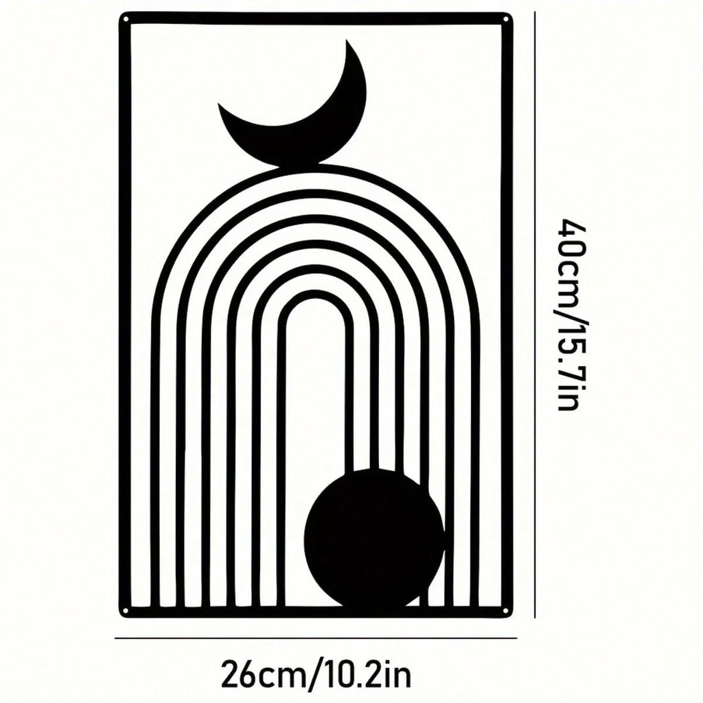1 Piece Black Abstract Metal Wall Art - Modern Minimalist Retro Industrial Style, Crescent Moon Shape, Bold Geometric Pattern, Durable Wrought Iron, Ideal for Living Room, Office, Cafe - Christmas & Housewarming Gift Idea - Easy to Hang Metal Sculpture.