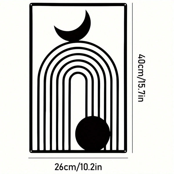 1 Piece Black Abstract Metal Wall Art - Modern Minimalist Retro Industrial Style, Crescent Moon Shape, Bold Geometric Pattern, Durable Wrought Iron, Ideal for Living Room, Office, Cafe - Christmas & Housewarming Gift Idea - Easy to Hang Metal Sculpture.