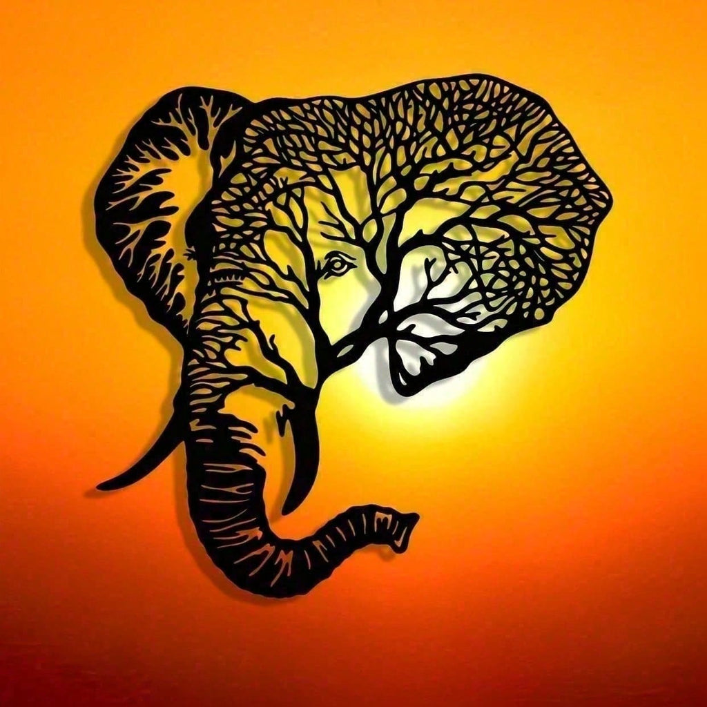 Abstract Elephant Metal Wall Art With Intricate Laser-Cut Patterns For A Modern Touch. Perfect As Farmhouse Decor, Housewarming Gift, Or Holiday Collectible. Lightweight & Reusable, These Geometric Metal Panels Instantly Elevate Any Space,Suitable For Mod