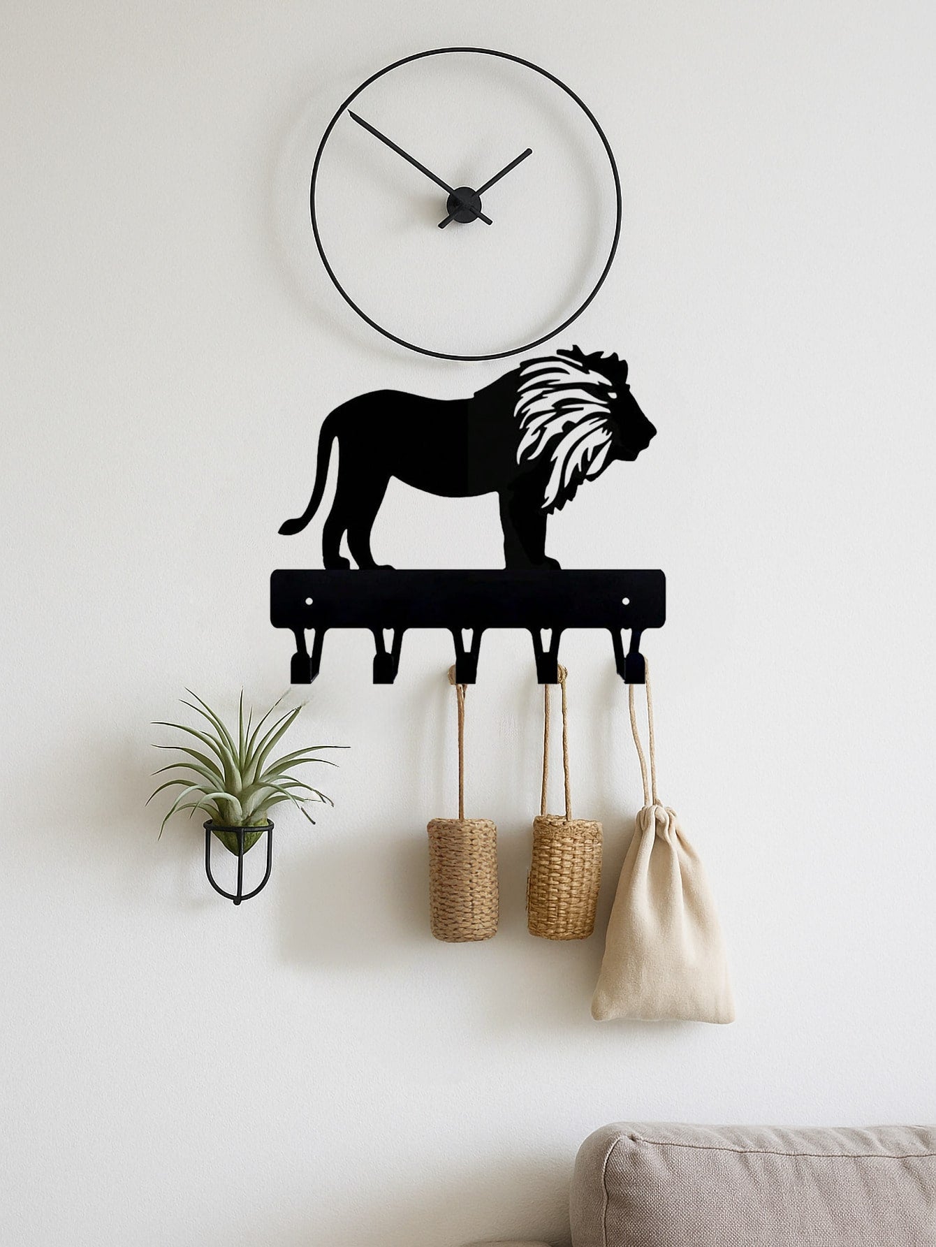 1pc High-Quality Black Metal Lion Shaped Mug Hook, Home Decor, Personalized Gift For Lion Lovers