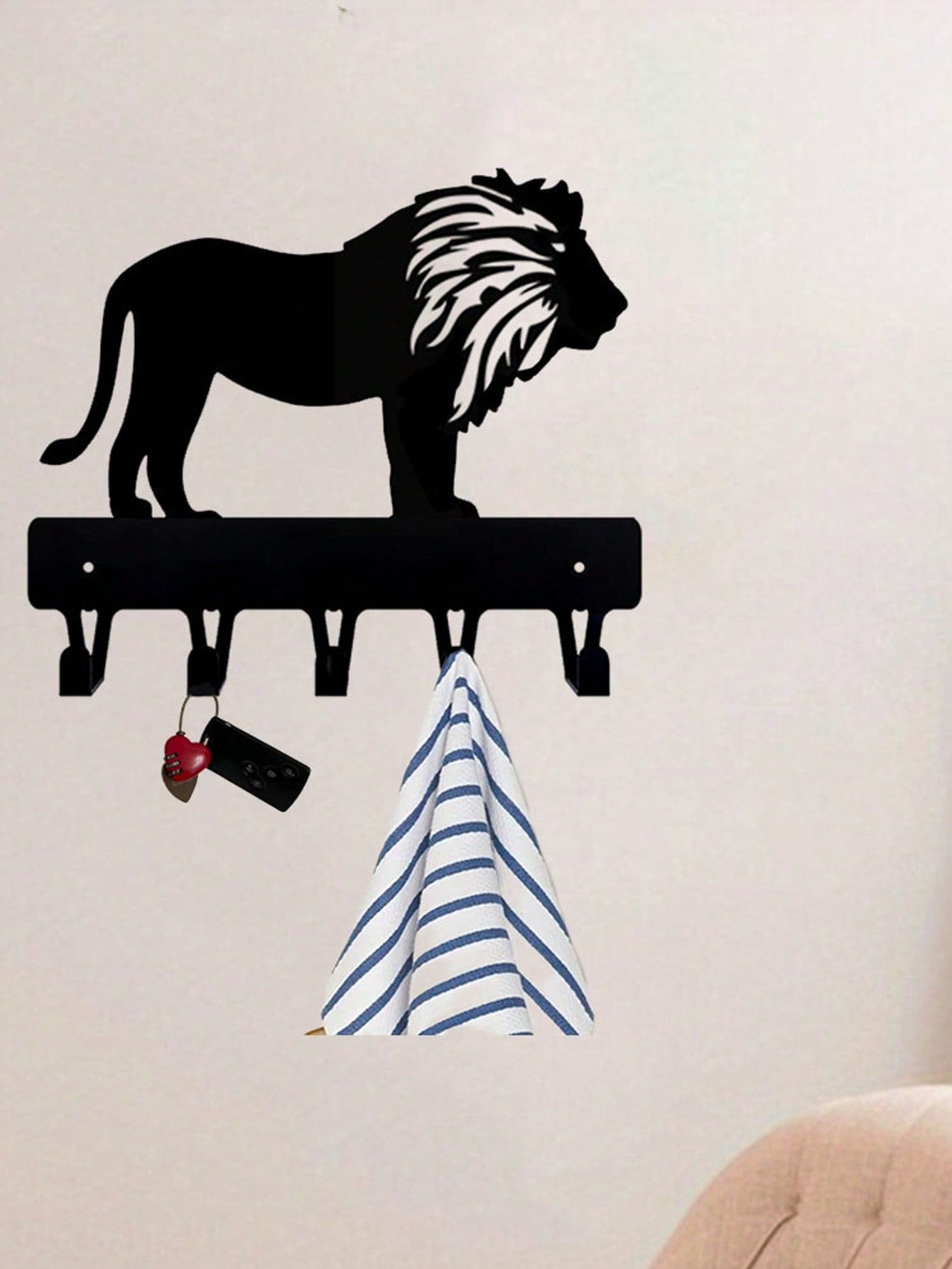 1pc High-Quality Black Metal Lion Shaped Mug Hook, Home Decor, Personalized Gift For Lion Lovers