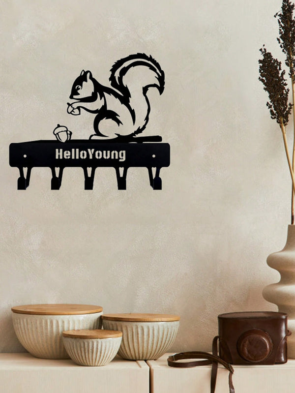 1pc Squirrel/Cat Metal Key Holder Wall Hook, Artistic Decorative Accessory, Wall Mounted Key Chain Hanger