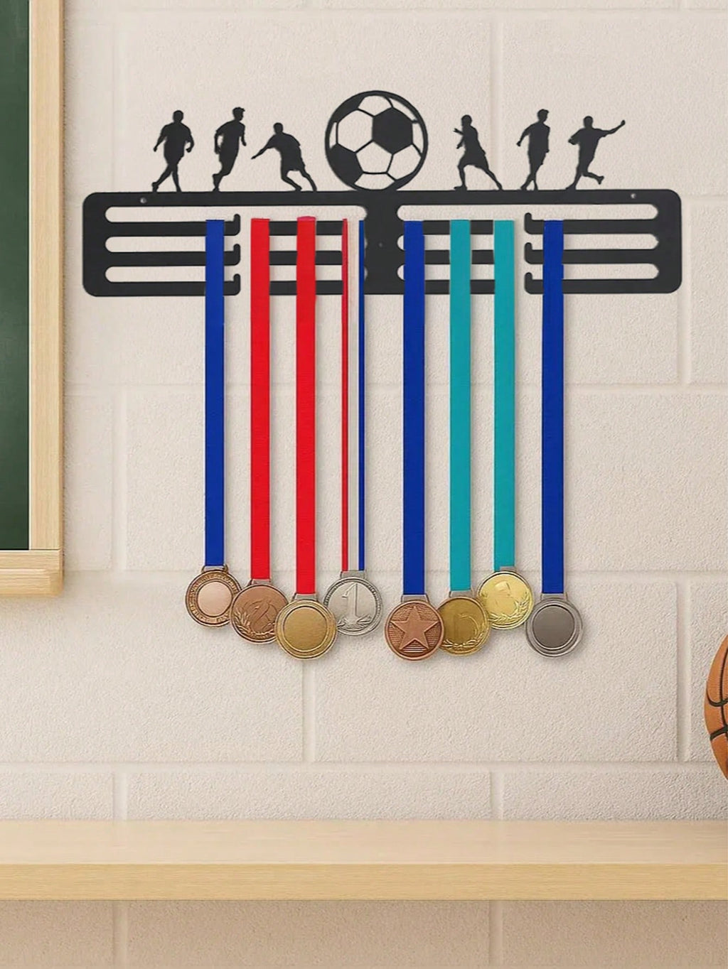 Gothic black metal ledges | Sports-themed bedroom and living room decor | Display and organize collections, toys, and more | Durable storage solutions.