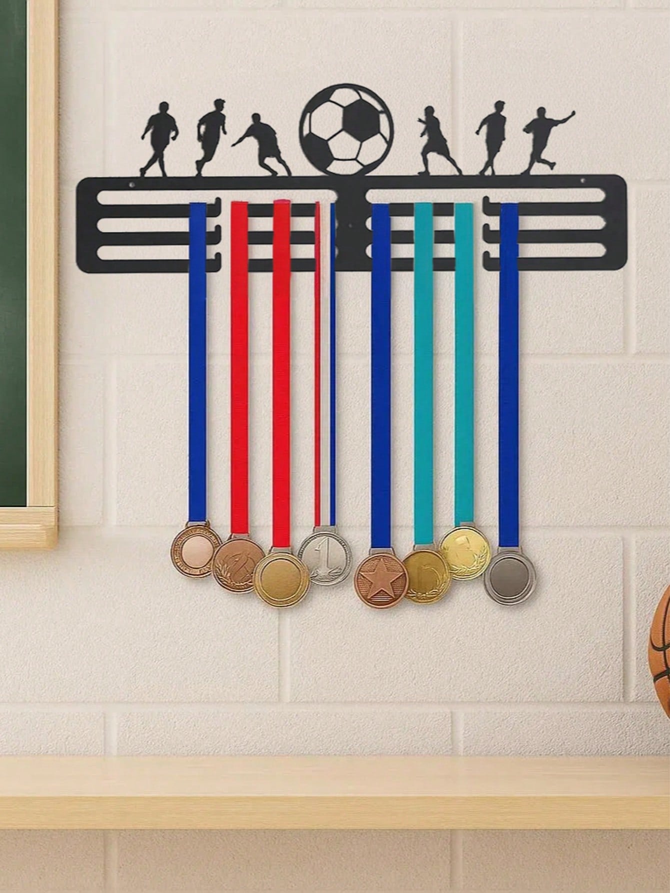 Gothic black metal ledges | Sports-themed bedroom and living room decor | Display and organize collections, toys, and more | Durable storage solutions.