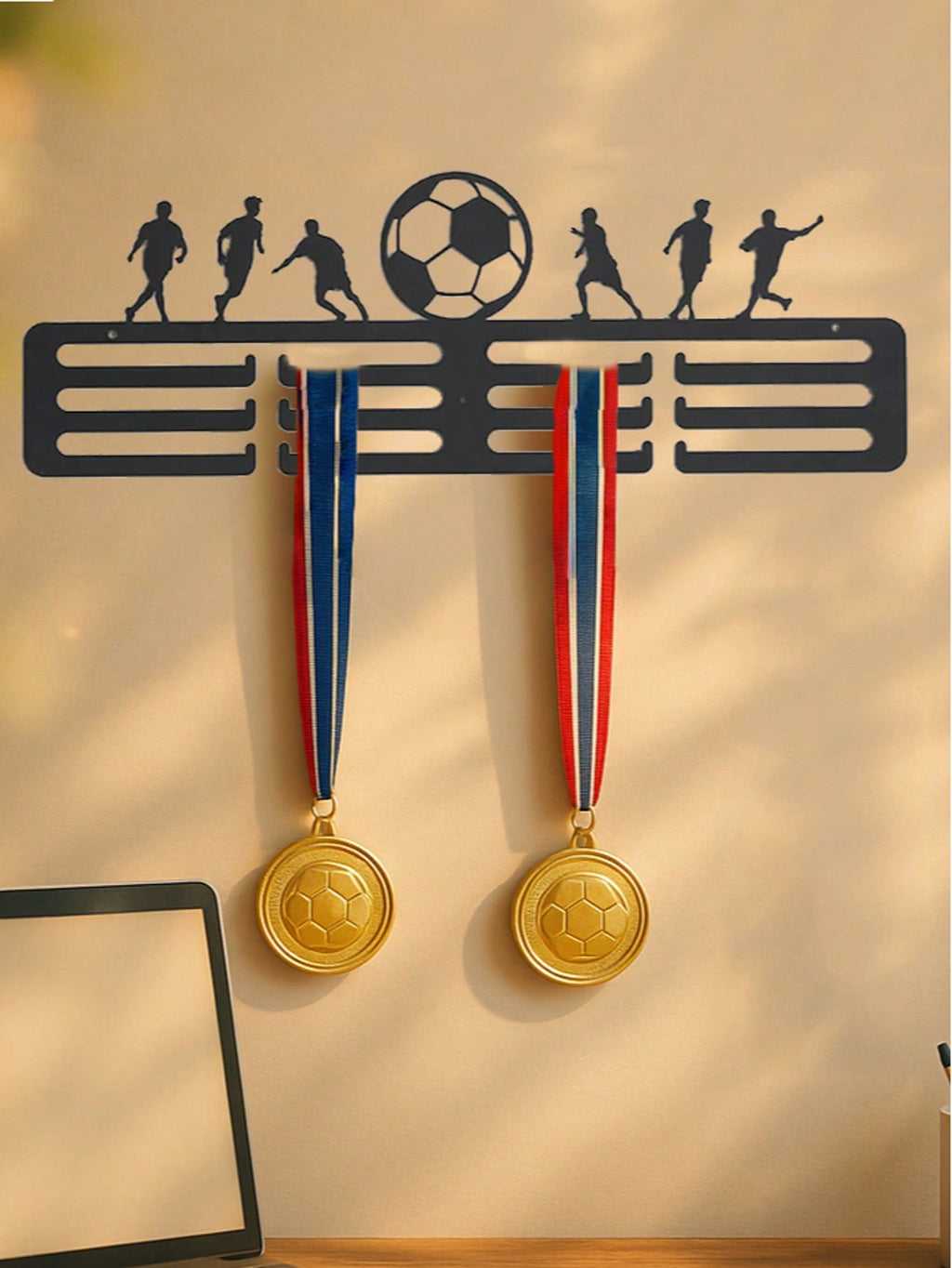 Gothic black metal ledges | Sports-themed bedroom and living room decor | Display and organize collections, toys, and more | Durable storage solutions.