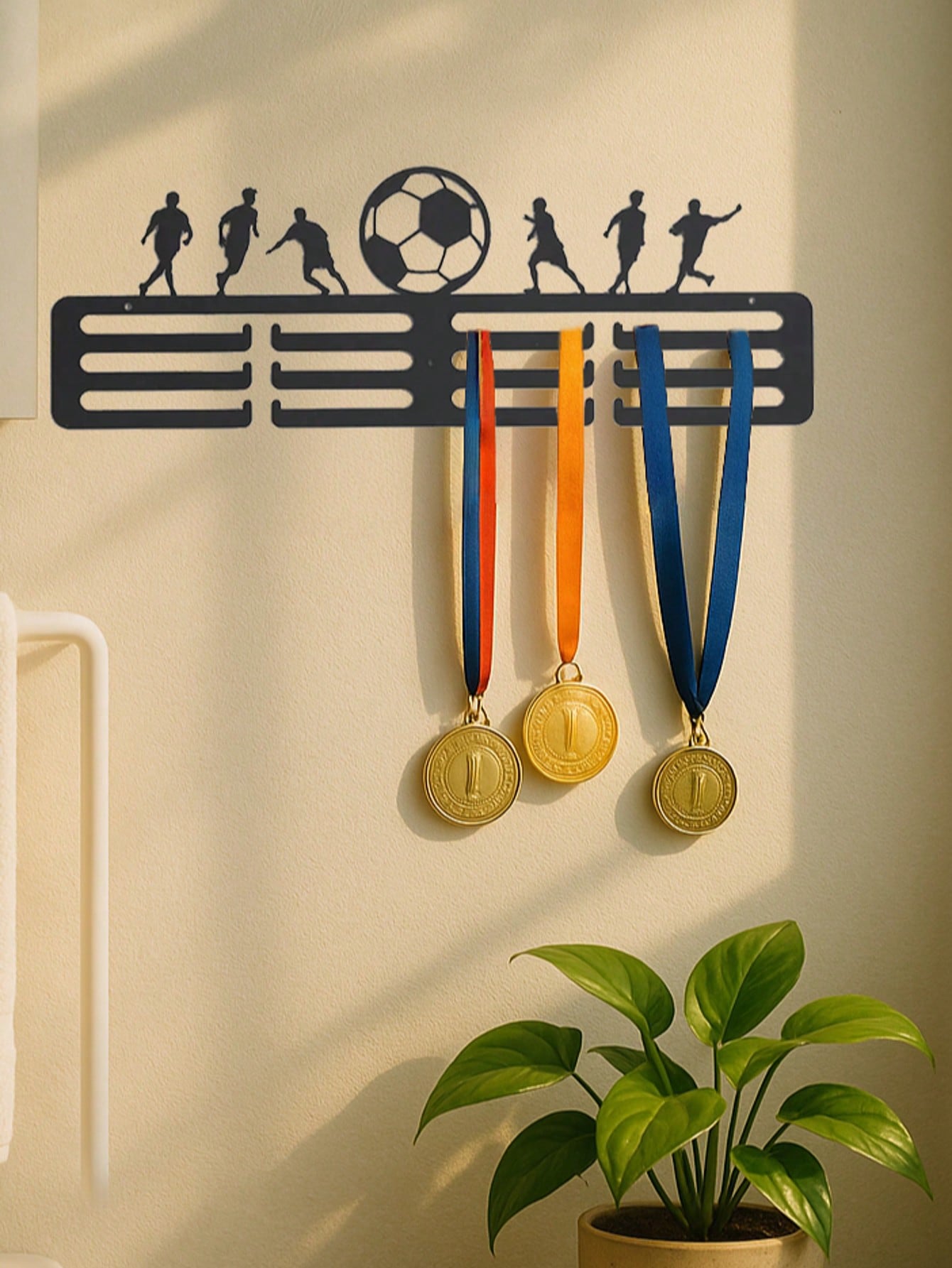 Gothic black metal ledges | Sports-themed bedroom and living room decor | Display and organize collections, toys, and more | Durable storage solutions.