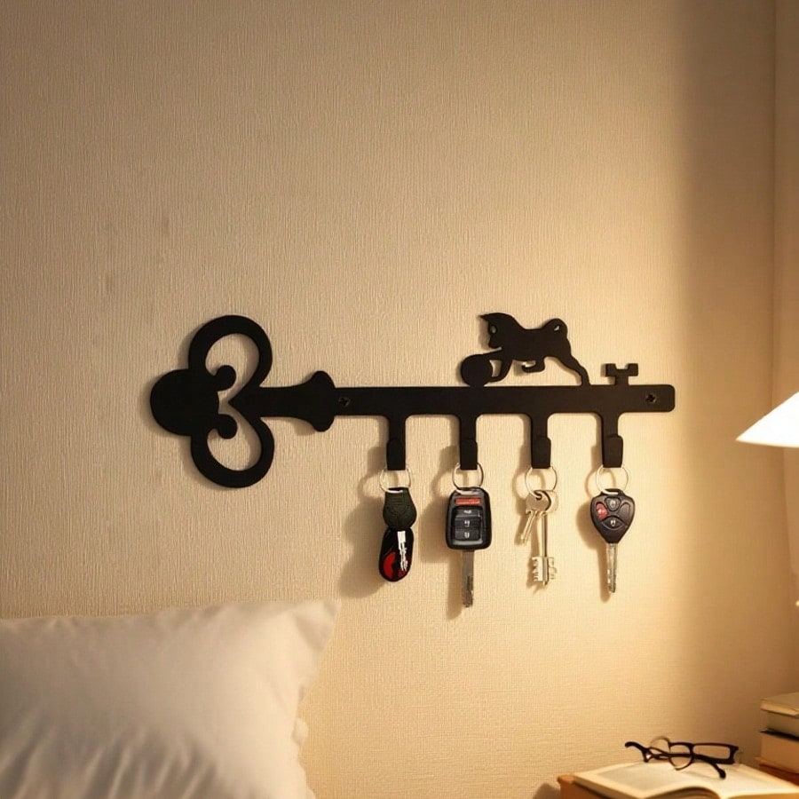 1pc Elegant Black Metal Home Decor Key Holder Hook, Customizable Gift Choice, Perfect For Organizing Items, Suitable For Modern Home, Bedroom, Bathroom Decor, Waterproof, Rust-Resistant, Durable, Wall Mountable Main image