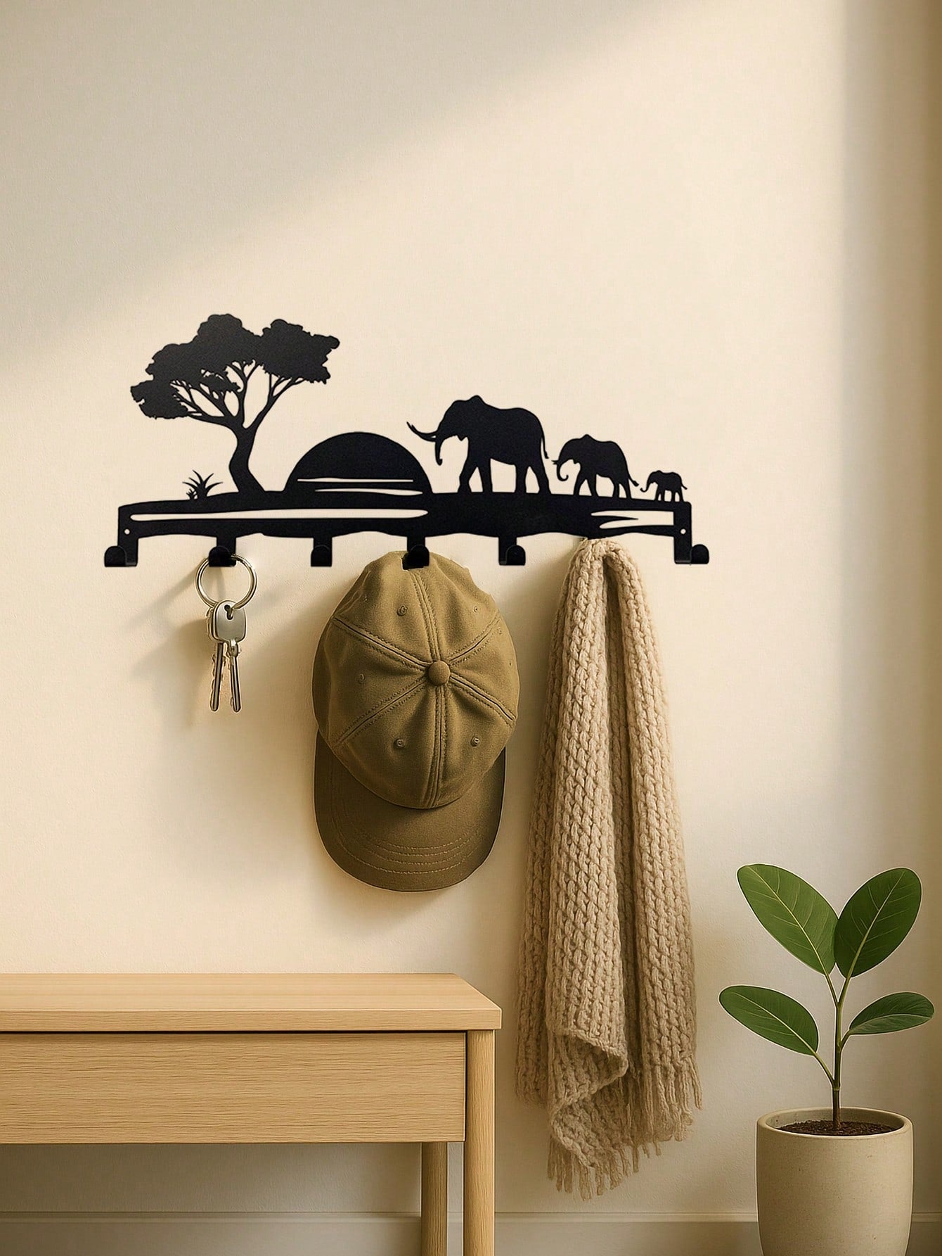 1pc Elegant Landscape Silhouette Metal Decorative Hook, Suitable For Kitchen, Bedroom, Entryway, Bathroom To Hang Towels, Kitchen Towels, Aprons, Kitchenware, Mugs, Etc. Also Suitable For Storing Keys, Small Items As Wall-Mounted Storage Rack And Wall Dec Main image