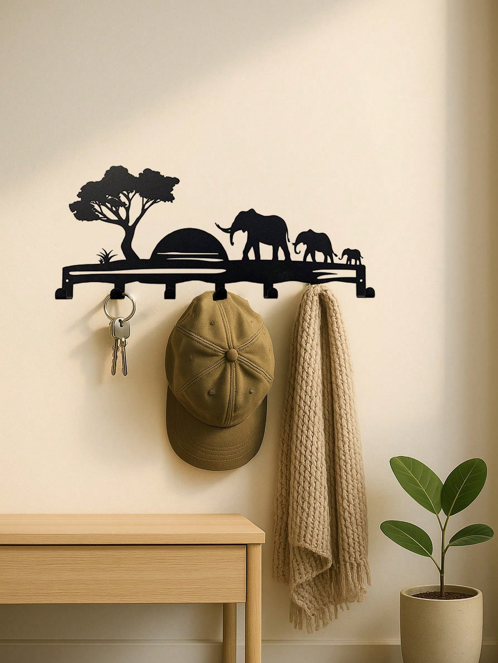 1pc Elegant Landscape Silhouette Metal Decorative Hook, Suitable For Kitchen, Bedroom, Entryway, Bathroom To Hang Towels, Kitchen Towels, Aprons, Kitchenware, Mugs, Etc. Also Suitable For Storing Keys, Small Items As Wall-Mounted Storage Rack And Wall Dec
