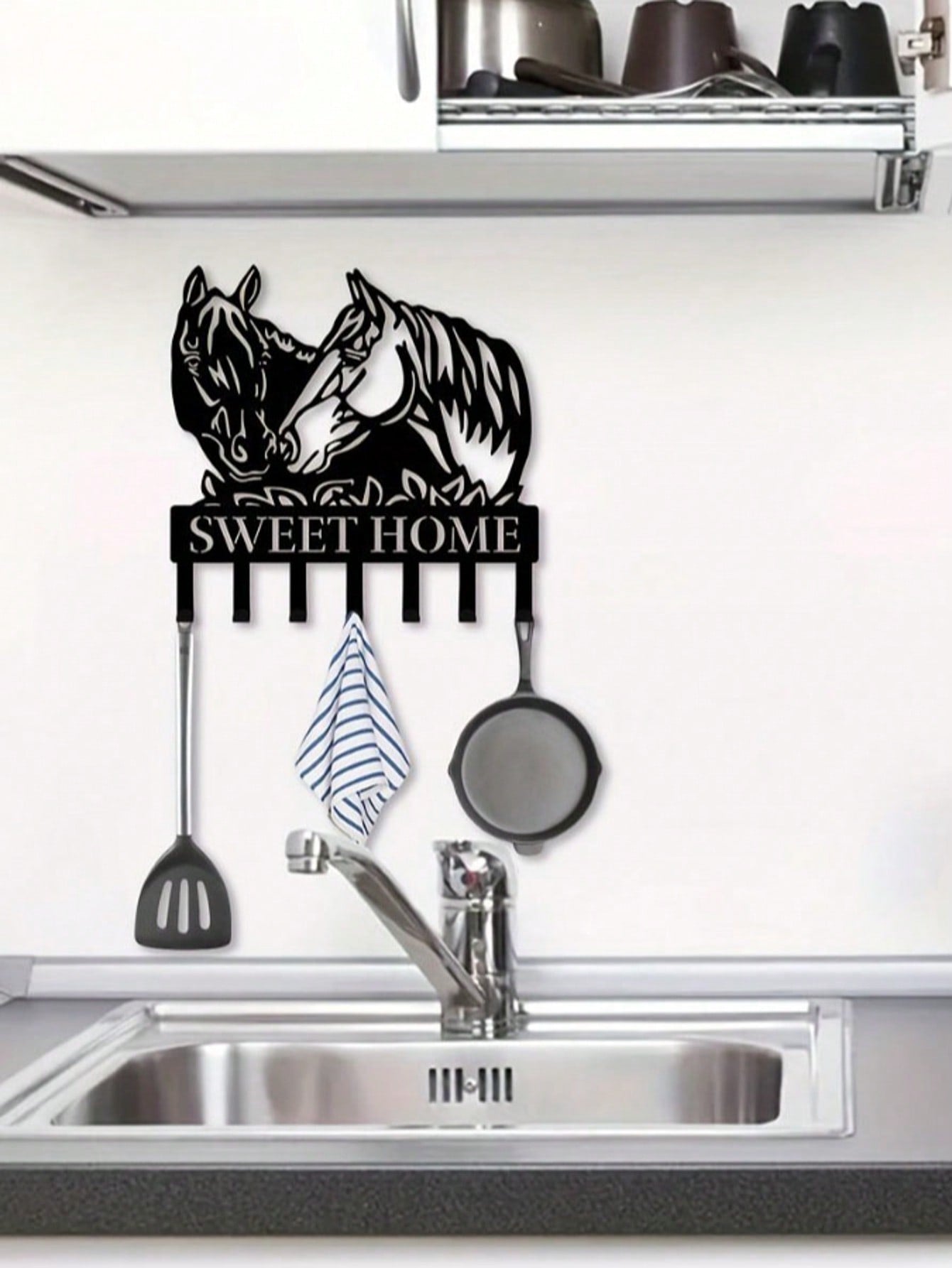 1pc Black Metal Horse-Shaped Home Decor Wall Hook/Mug Hanger, Exquisite Personalized Gift, Suitable For Kitchen, Bedroom, Bathroom, Living Room, Office