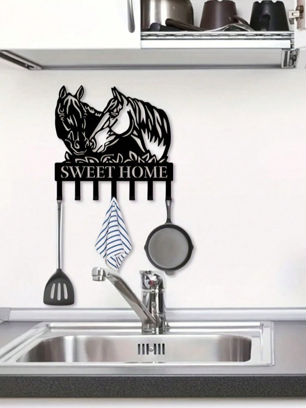 1pc Black Metal Horse-Shaped Home Decor Wall Hook/Mug Hanger, Exquisite Personalized Gift, Suitable For Kitchen, Bedroom, Bathroom, Living Room, Office