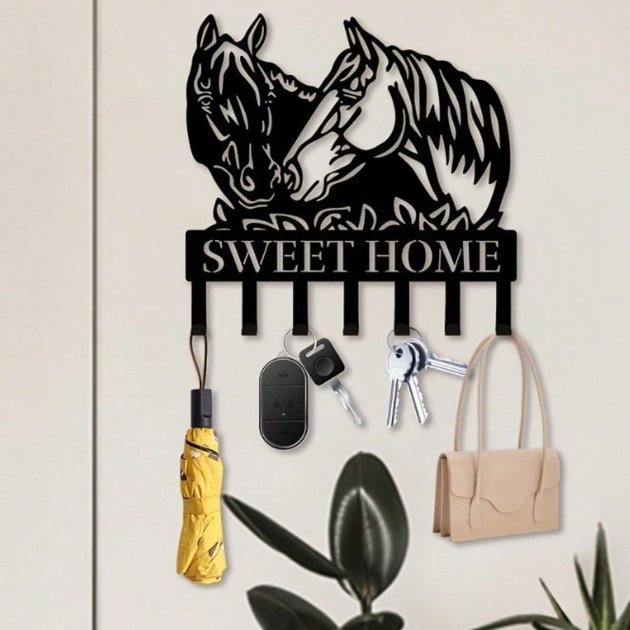 1pc Black Metal Horse-Shaped Home Decor Wall Hook/Mug Hanger, Exquisite Personalized Gift, Suitable For Kitchen, Bedroom, Bathroom, Living Room, Office