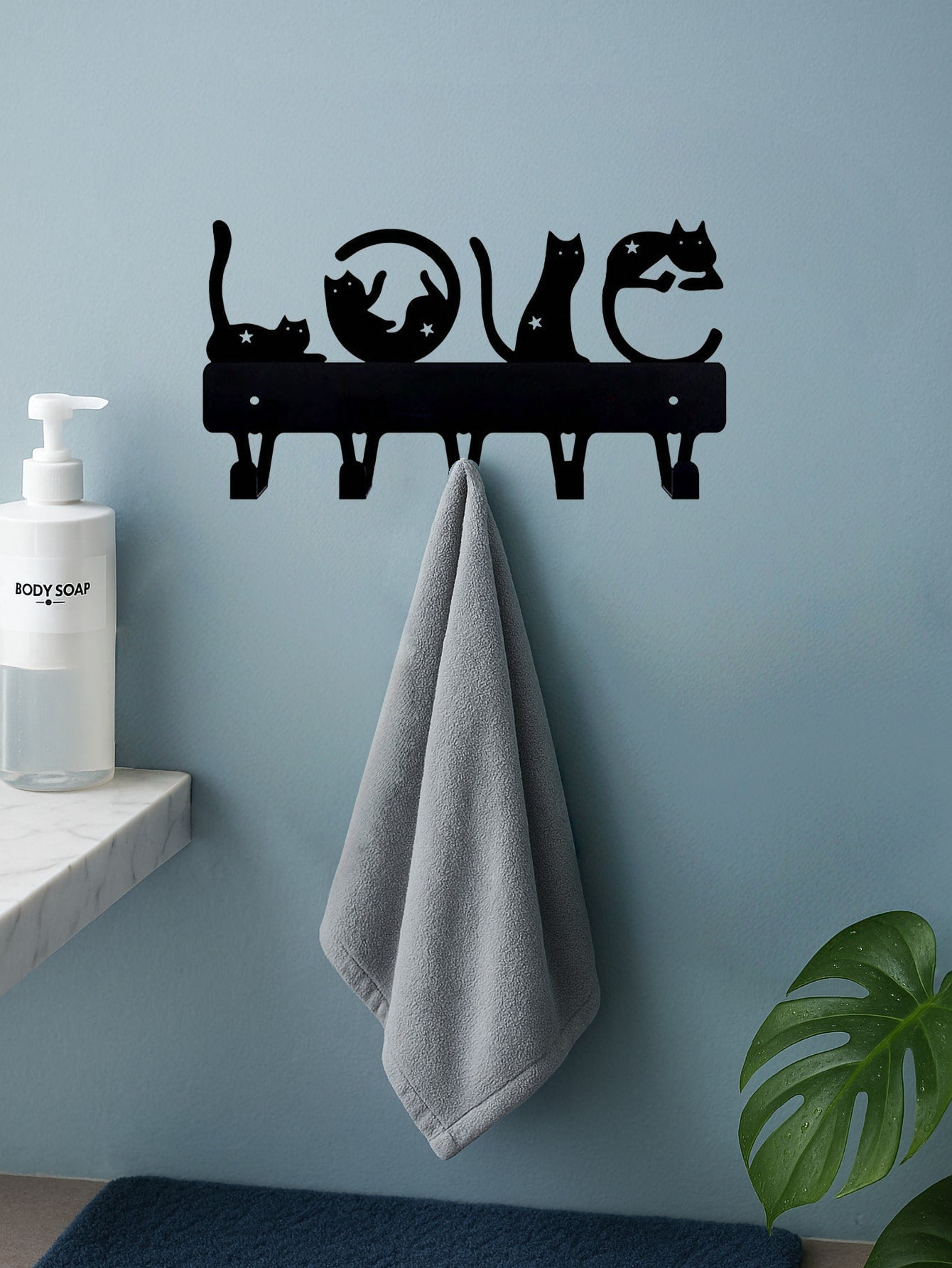1pc Love Cats Key Rack Mounted Key Holder With Curled Cats Key Holder, Key Hanger, Towel Rack, Coat Rack.Suitable For Room Decor,Wall Decor,Home Decor,Bathroom Decor,Coffee Bar Essentials,Wall Art,Wedding Secondary image