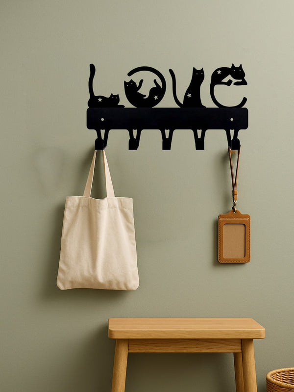 1pc Love Cats Key Rack Mounted Key Holder With Curled Cats Key Holder, Key Hanger, Towel Rack, Coat Rack.Suitable For Room Decor,Wall Decor,Home Decor,Bathroom Decor,Coffee Bar Essentials,Wall Art,Wedding